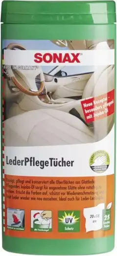 Sonax Leder Pflege Tucher салфетки влажные для очистки кожи салона (25 салфеток в тубе)