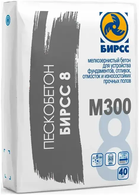 Бирсс М-300 8 цементно-песчаная сухая смесь пескобетон (25 кг)