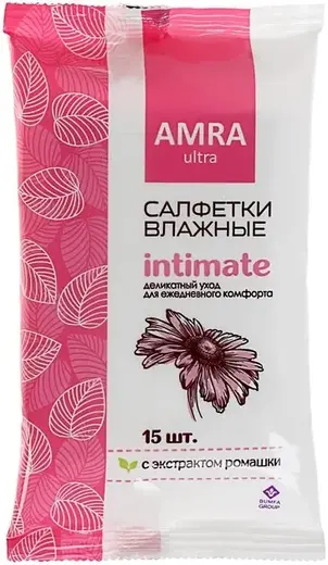 Amra Intimate с Экстрактом Ромашки салфетки влажные для интимной гигиены (15 салфеток в пачке)