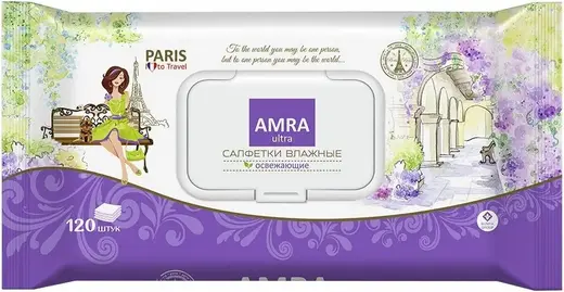 Amra Travel Paris салфетки влажные освежающие (120 салфеток в пачке)