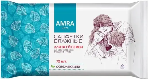 Amra для Всей Семьи салфетки влажные освежающие для всех типов кожи (72 салфетки в пачке)