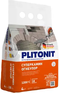 Плитонит Суперкамин Огнеупор раствор с армирующими термостойкими волокнами (4 кг) серый