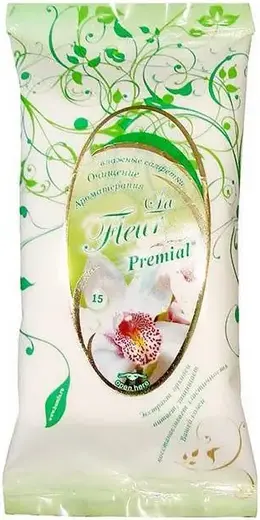Premial La Fleur с Ароматом Орхидеи салфетки влажные очищающие для лица и рук (15 салфеток в пачке)