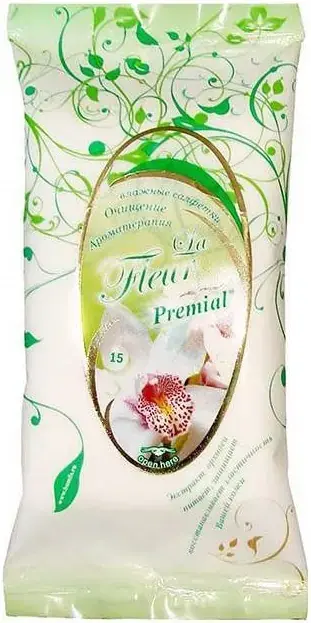 Premial La Fleur с Ароматом Орхидеи салфетки влажные очищающие для лица и рук (15 салфеток в пачке)