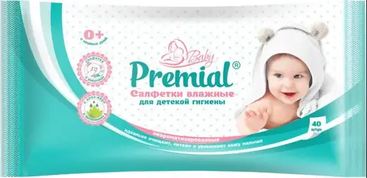 Premial Baby салфетки влажные для детской гигиены (40 салфеток в пачке)