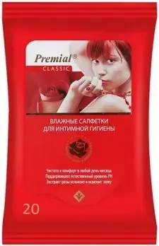 Premial Intimate с Экстрактом Розы салфетки влажные для интимной гигиены парфюмированные (20 салфеток в пачке)