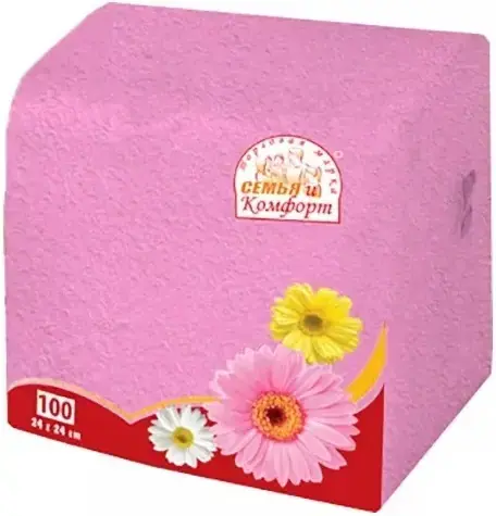 Семья и Комфорт салфетки бумажные (100 салфеток в пачке) розовый
