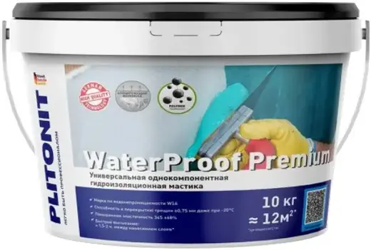 Плитонит Waterproof Premium мастика универсальная однокомпонентная гидроизоляционная (10 кг)