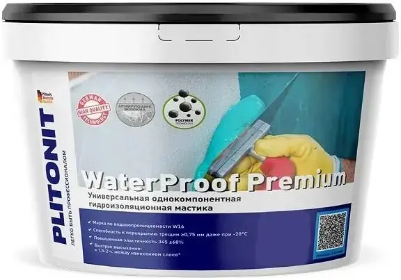 Плитонит Waterproof Premium мастика универсальная однокомпонентная гидроизоляционная (10 кг)