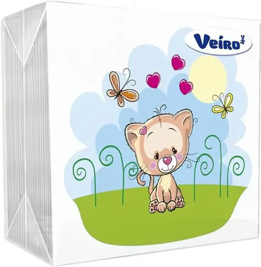 Veiro салфетки бумажные с рисунком (50 салфеток в пачке) котик