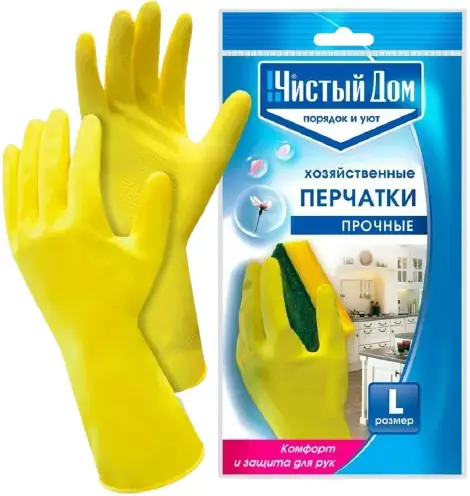 Чистый Дом хозяйственные перчатки латексные прочные (L)