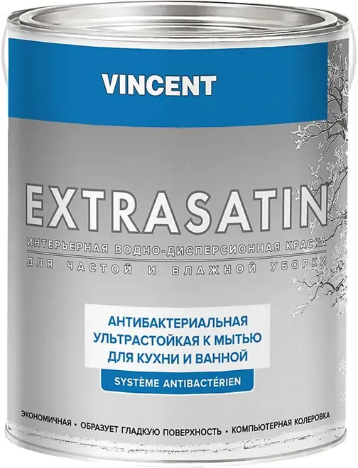 Vincent Extrasatin водно-дисперсионная краска для кухни и ванной (800 мл) белая