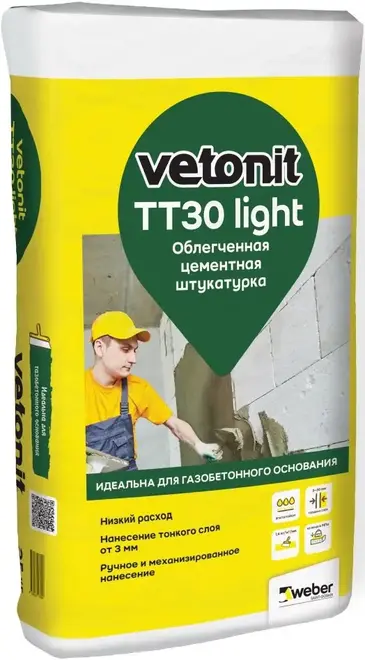 Вебер Ветонит TT30 Light штукатурка цементная облегченная (25 кг)