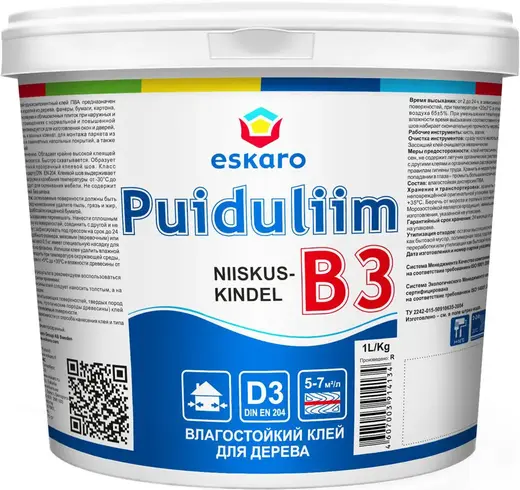 Eskaro Puiduliim Niiskuskindel B3 влагостойкий клей для древесины (1 л)