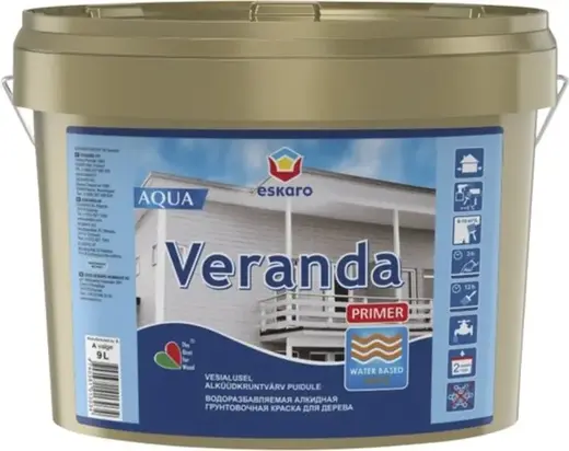 Eskaro Veranda Primer Aqua грунтовочная краска для дерева (9 л) белая