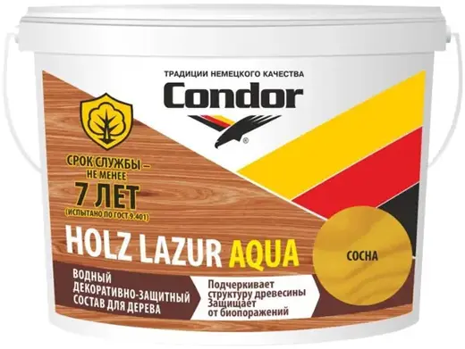Condor Holz Lazur Aqua состав защитно-декоративный для дерева (9 л база EC) сосна