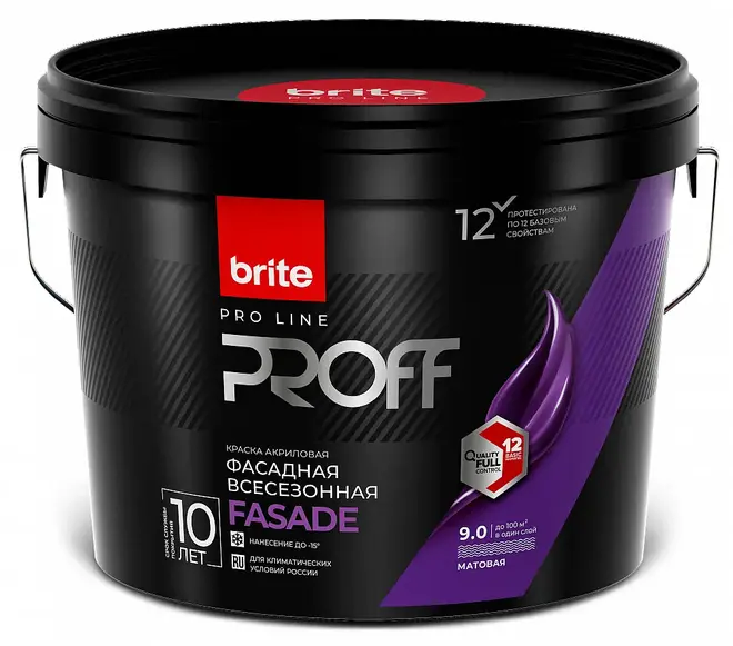 Brite Professional акриловая краска фасадная всесезонная (9 л) белая