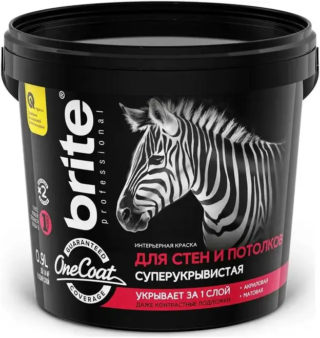 Brite Professional One Coat краска для стен и потолков суперукрывистая (900 мл) белая
