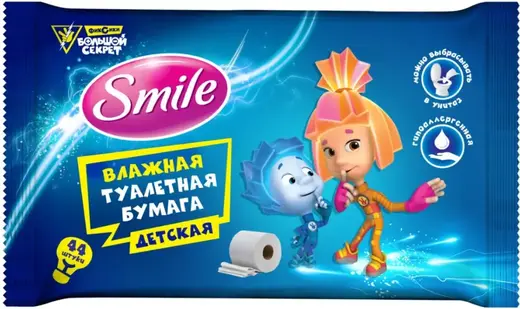 Smile Фиксики бумага туалетная влажная детская (44 листа в пачке)