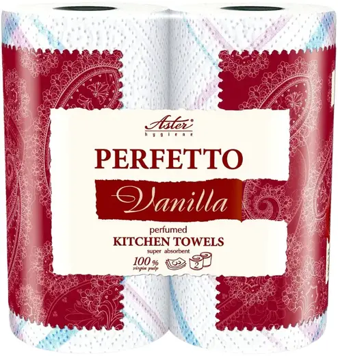 Aster Perfetto полотенца бумажные в рулонах с ароматом ванили и рисунком (15 м)
