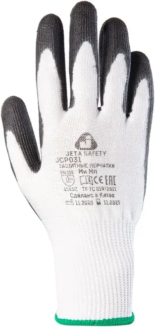 Перчатки трикотажные для защиты от порезов Jeta Safety JCP031 (10/XL HPPE, полиуретан, частичный облив, 4 нити, 13 класс вязки)