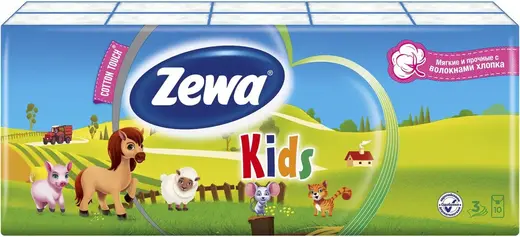 Zewa Kids платочки бумажные (10 пачек * 10 платочков в пачке)