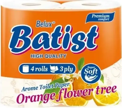 Belux Batist Premium Аромат Апельсинового Дерева бумага туалетная (4 рулона в упаковке)