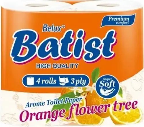 Belux Batist Premium Аромат Апельсинового Дерева бумага туалетная (4 рулона в упаковке)