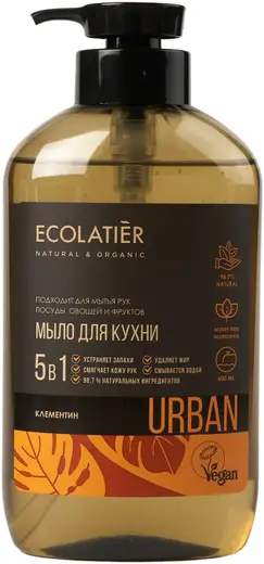Ecolatier Natural & Organic Urban Клементин мыло для кухни, для мытья рук, посуды, овощей и фруктов (600 мл)