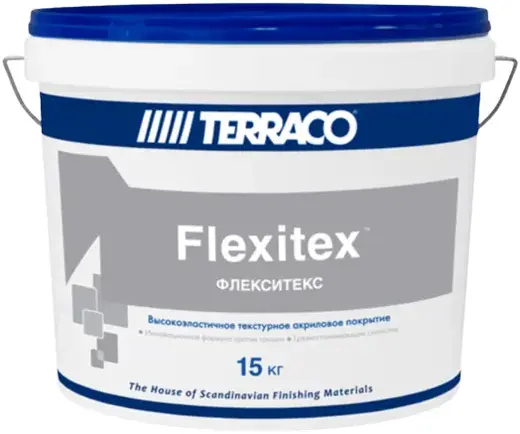 Terraco Flexitex текстурное суперэластичное покрытие на акриловой основе (15 кг) бесцветное (база Clear)
