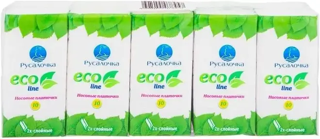 Русалочка Eco Line носовые платочки (10 пачек * 10 платочков в упаковке)