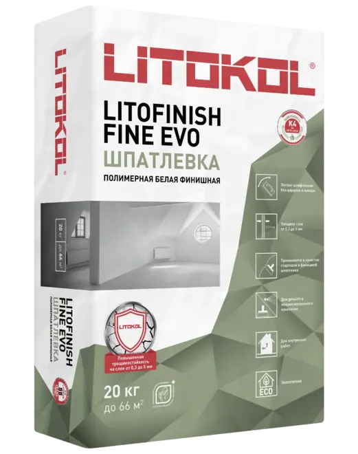 Литокол Litofinish Fine Evo шпаклевка полимерная финишная белая (20 кг)