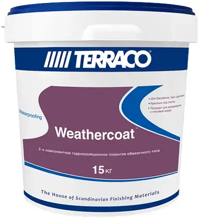 Terraco Weathercoat покрытие двухкомпонентное цементное гидроизоляционное (15 кг (10 кг (компонент A) + 5 кг (компонент B) серое