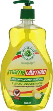 Mama Ultimate с Ароматом Натурального Лимона концентрат для мытья посуды и детских принадлежностей (1 л) 12 бутылок с дозатором