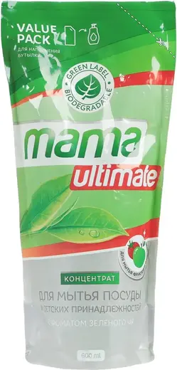 Mama Ultimate с Ароматом Зеленого Чая концентрат для мытья посуды и детских принадлежностей (600 мл) 24 пачки дой-пак