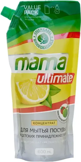 Mama Ultimate с Ароматом Натурального Лимона концентрат для мытья посуды и детских принадлежностей (600 мл) 1 пакет дой-пак