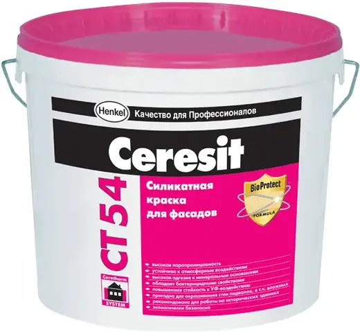 Ceresit CT 54 краска силикатная для внутренних и наружных работ (4 л) белая