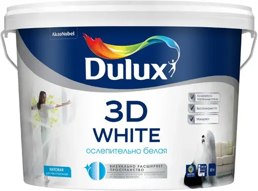 Dulux 3D White краска для стен и потолков (9 л) ослепительно-белая база BW