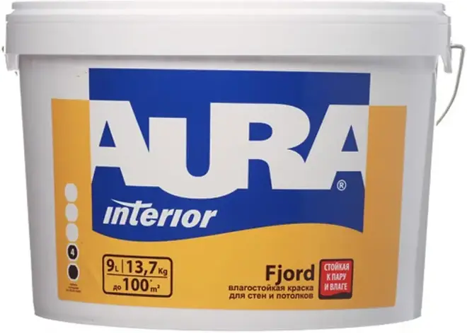 Аура Interior Fjord влагостойкая краска для стен и потолков (9 л) белая