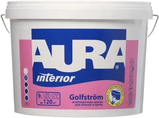 Аура Interior Golfstrom особопрочная краска для ванной и кухни (9 л) белая