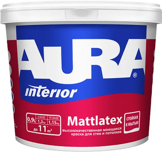 Аура Interior Mattlatex высококачественная моющаяся краска для стен и потолков (900 мл) белая