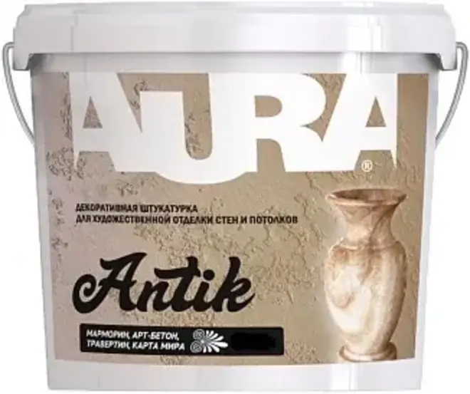 Aura Decor Antik декоративная штукатурка (8 кг) белая натуральный камень, мрамор 1-2 кг/1 кв.м Россия
