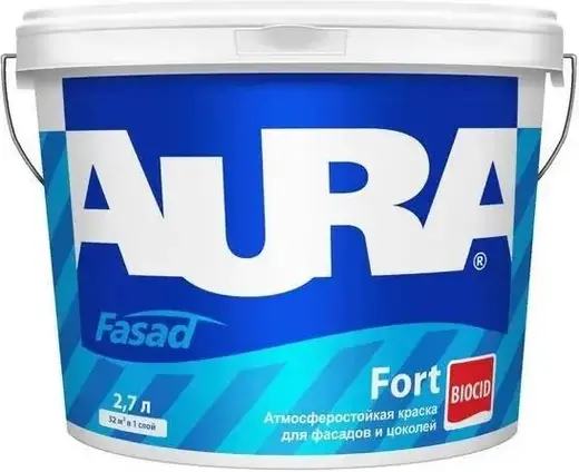 Аура Fasad Fort краска для фасадов и цоколей атмосферостойкая (2.7 л) белая