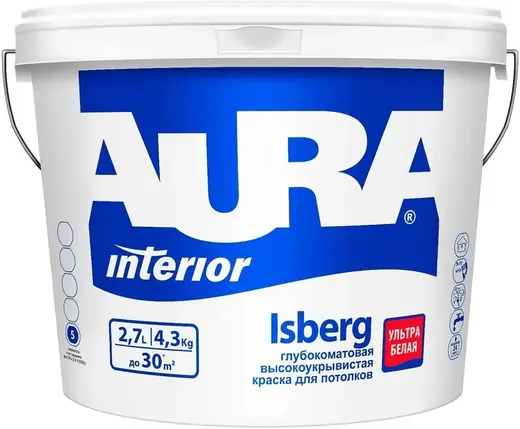 Аура Interior Isberg краска для потолков глубокоматовая высокоукрывистая (2.7 л) белая