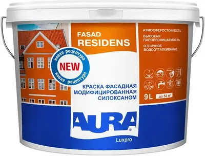 Аура Luxpro Fasad Residens краска фасадная модифицированная силоксаном (9 л) бесцветная