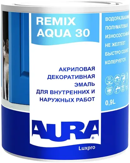 Аура Luxpro Remix Aqua 30 акриловая декоративная эмаль (900 мл) белая
