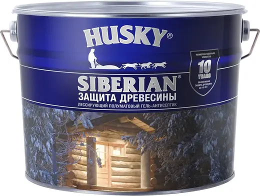Хаски Siberian защита древесины лессирующий полуматовый гель-антисептик (9 л) белый