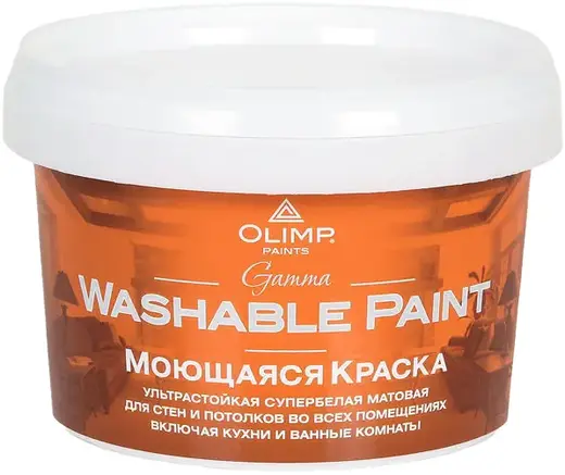 Олимп Gamma Washable Paint моющаяся краска акриловая для стен и потолков (450 мл) супербелая база A до -20°С