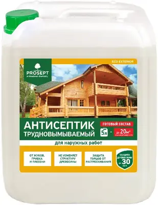 Просепт Eco Exterior антисептик трудновымываемый для наружных работ (5 л) бесцветный