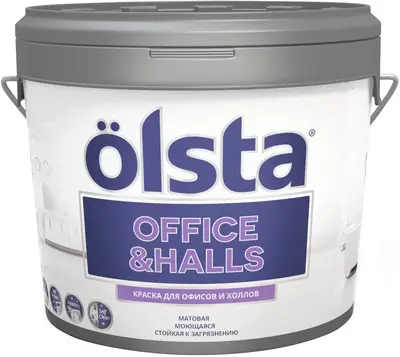 Olsta Office & Halls краска для офисов и холлов (2.7 л) холодная белая база A №64A Iceberg шелковисто-матовая 01